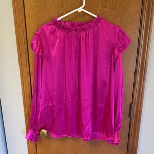Elegant Fuchsia Women's Long Sleeve Ruffle Top Large
